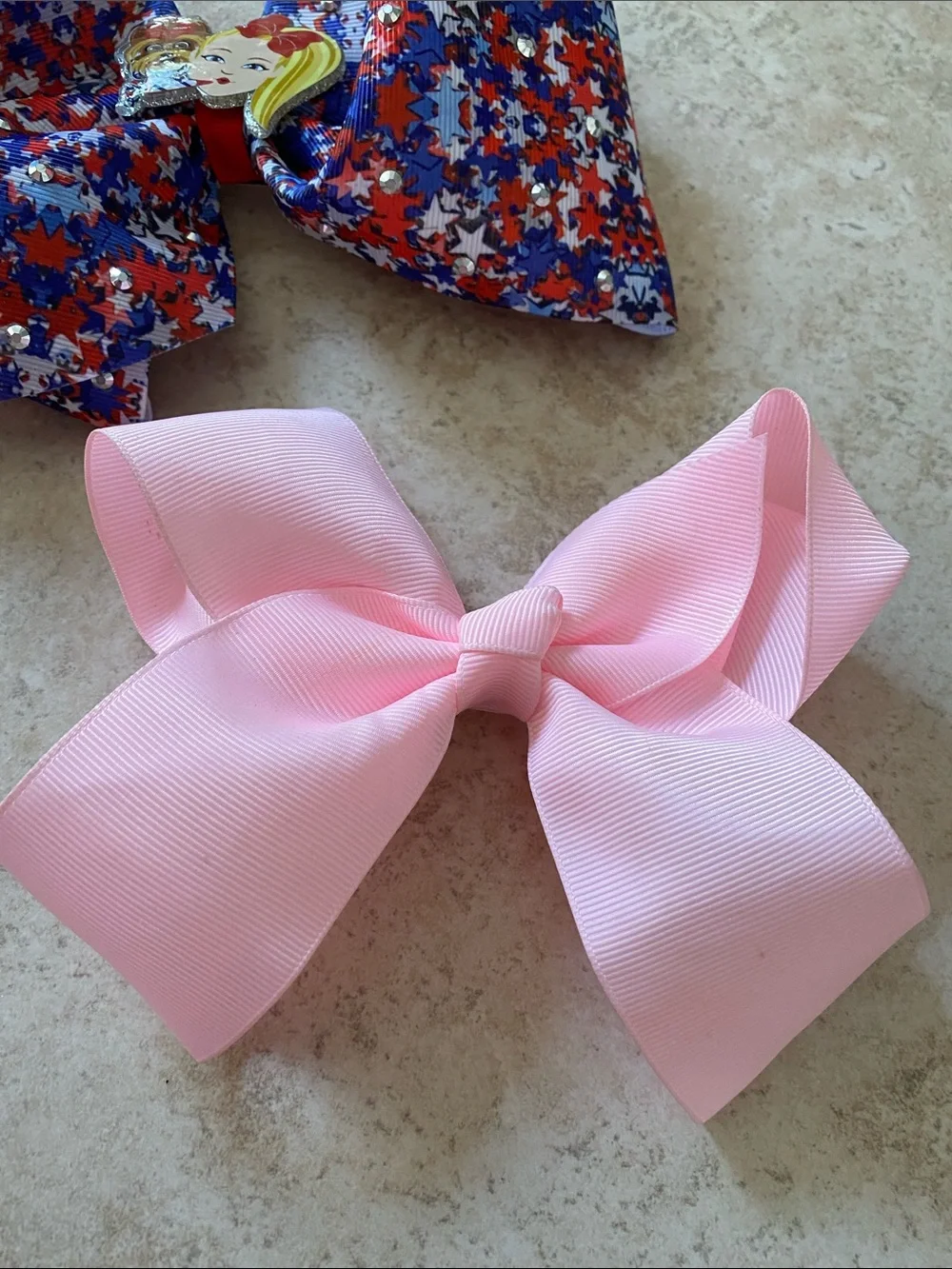 Bundle of 2 Large Red, White Blue Stars Girl Hairbow, and a Pretty Pink Bow